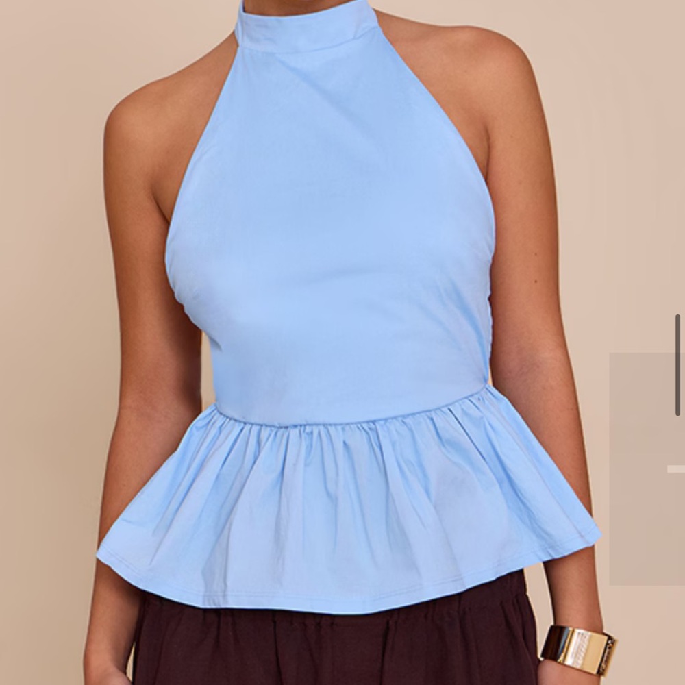 PrettyLittleThing Light Blue Peplum Halter Top